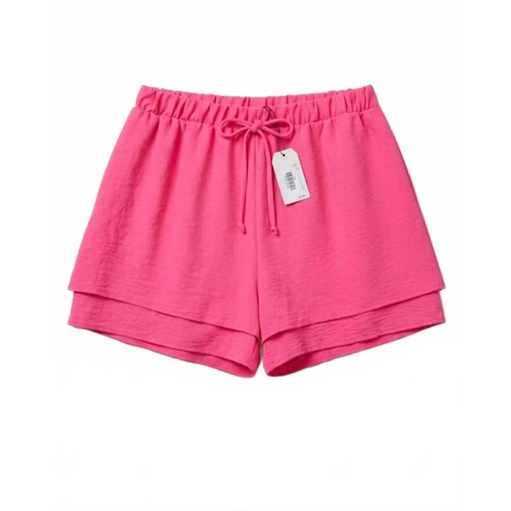 NEW STYLIVE women's double layer athletic shorts in fuchsia